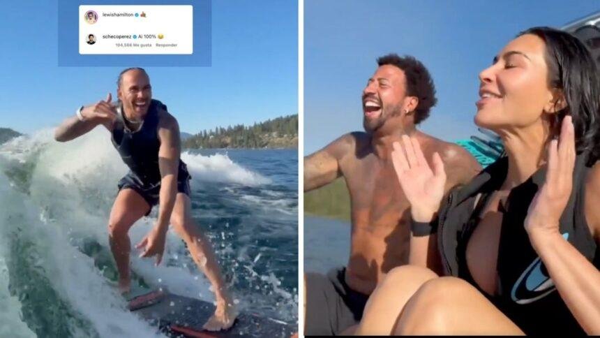 lewis hamilton y kim kardashian surf risas y la broma Lewis Hamilton y Kim Kardashian: Surf, risas y la broma de Checo Pérez