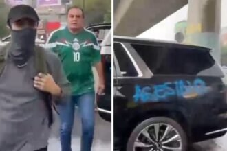 Manifestantes protestan contra Cuauhtémoc Blanco camino al Azteca para México-Inglaterra
