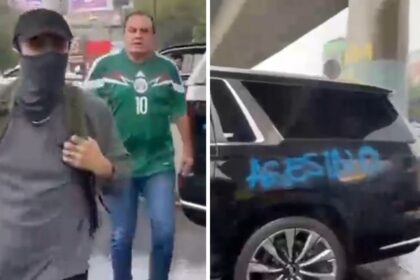 manifestantes protestan contra cuauhtemoc blanco camino al azteca para mexico inglaterra Manifestantes protestan contra Cuauhtémoc Blanco camino al Azteca para México-Inglaterra