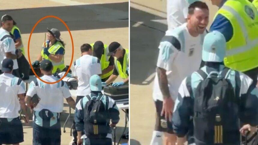 Messi se ríe al perder un encendedor en el aeropuerto de Miami