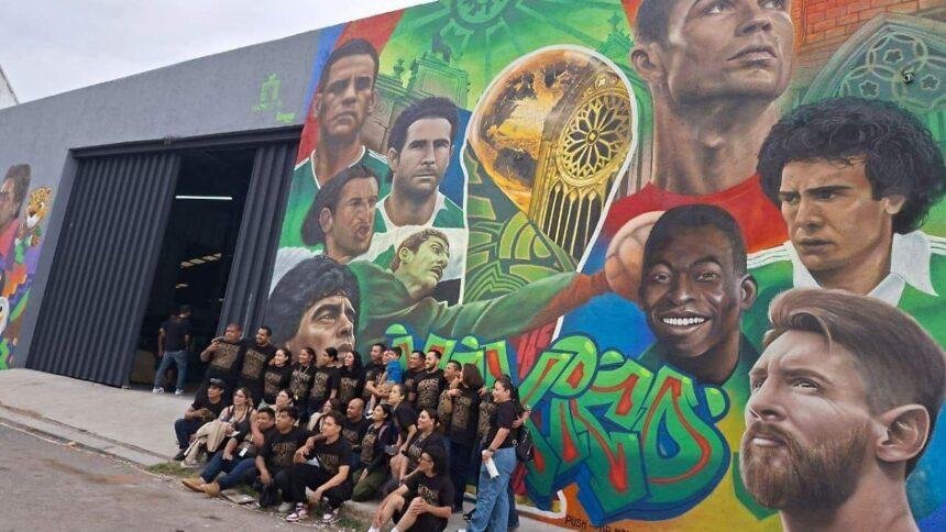 Mural mundialista rinde homenaje a la pasión futbolera en León