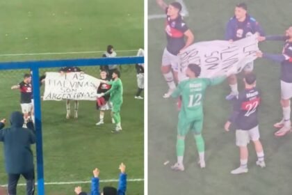 tigre celebra victoria en uruguay y provoca incidente con manta Tigre celebra victoria en Uruguay y provoca incidente con manta de Las Malvinas