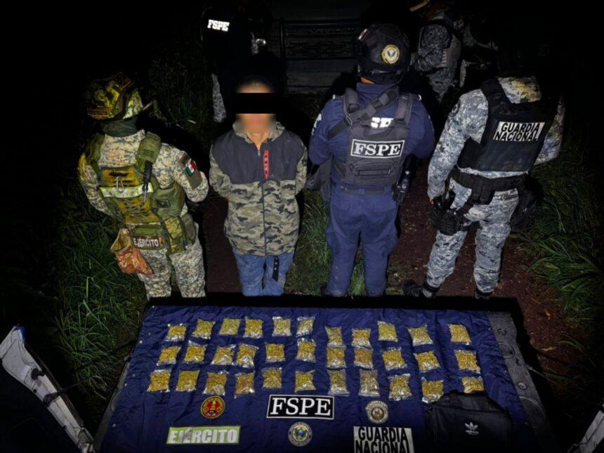 Detienen persona tras asegurar 520 dosis de presunta marihuana en Villagrán