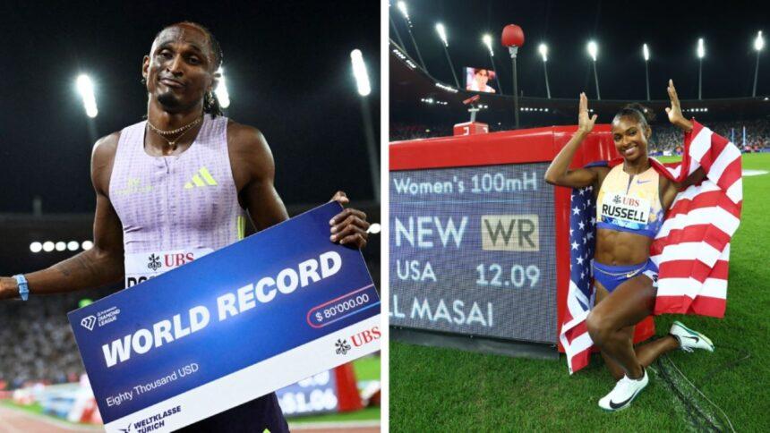 Dos récords mundiales: Alison dos Santos y Masai Russell, en 40 minutos