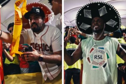 Julián Quiñones anota en Liga Arabia y fan mexicano regala sombrero mariachi