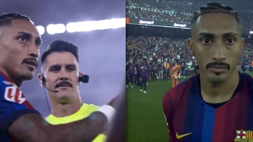 “Me gusta tu bigote”: árbitro sorprende a Raphinha, capitán del Barcelona