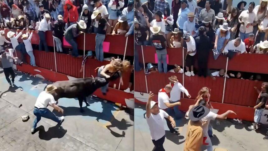 Mujer recibe cornada en la cara durante la Huamantlada en Tlaxcala