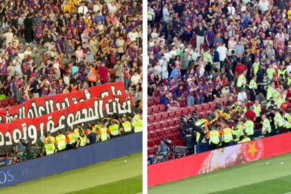 policias expulsan violentamente a aficionados egipcios de al ahly en Policías expulsan violentamente a aficionados egipcios de Al Ahly en Camp Nou