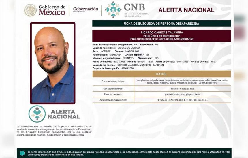 Zapopan: Empresario inmobiliario desaparecido desde el 30 de julio