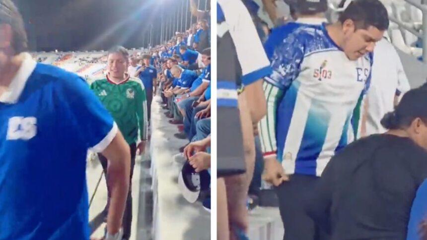 Aficionado con playera de México, agredido y obligado a vestir camiseta salvadoreña