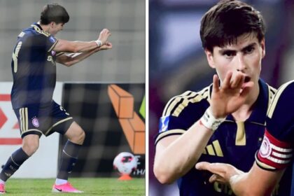 Armando González anota su primer gol con el Olympiacos