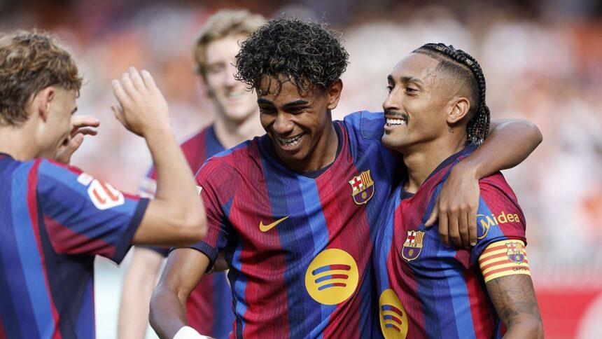 Barcelona golea al Valencia con doblete de Lamine Yamal y lidera LaLiga