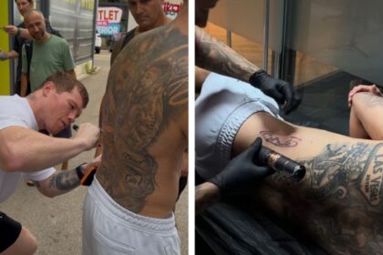 Canelo Álvarez le firma la costilla al fan que tatuó su rostro