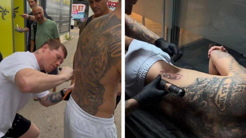 Canelo Álvarez le firma la costilla al fan que tatuó su rostro