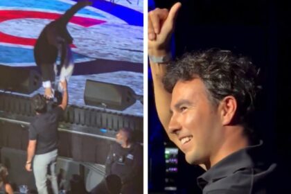 Checo Pérez y Cristian Castro: cantante casi resbala al saludarlo en Guadalajara