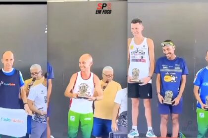 Corredor consigue múltiples patrocinadores y posa en el podio con 11 camisetas