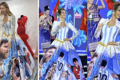 Representante argentina en Miss Mundo 2026 luce vestido regional con imágenes de Messi