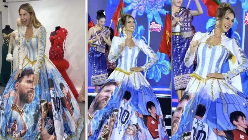 Representante argentina en Miss Mundo 2026 luce vestido regional con imágenes de Messi