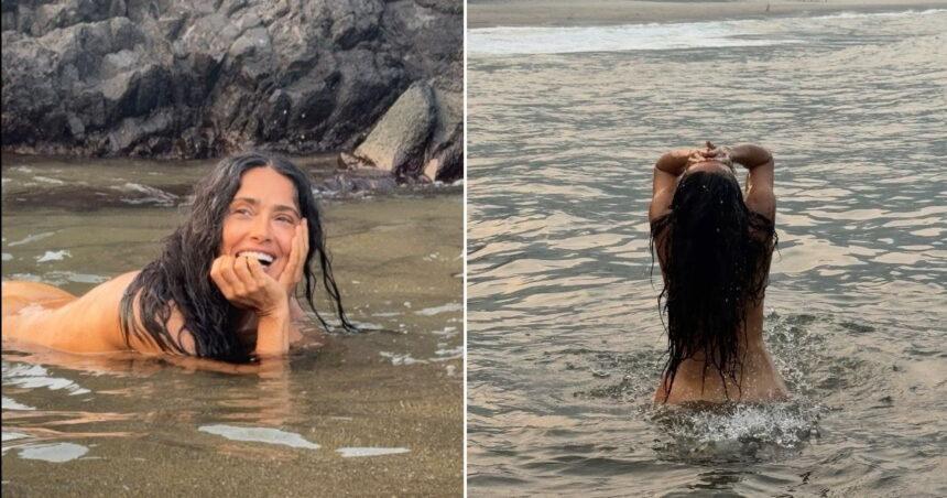 Salma Hayek celebra sus 60 años con desnudo en la playa