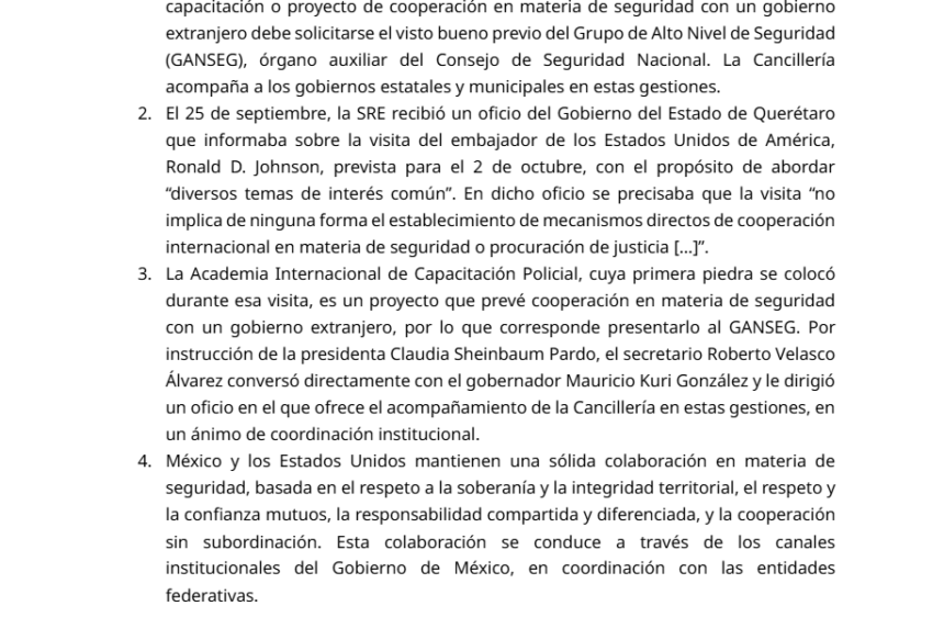 Academia Policial de Querétaro tendrá revisión federal: SRE