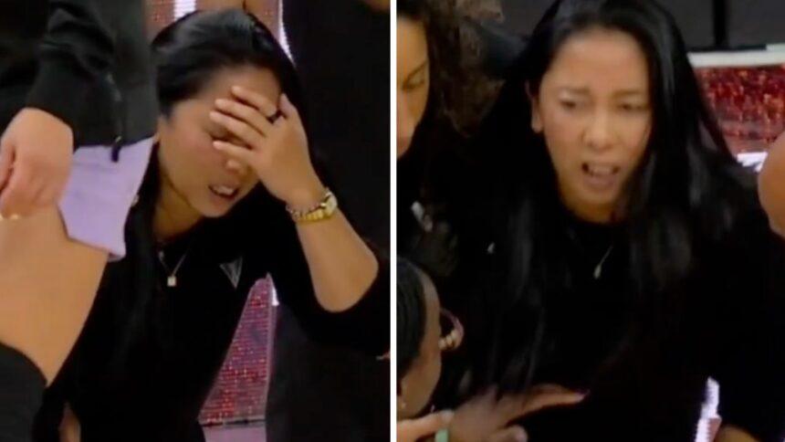 Entrenadora de Valkyries cae de rodillas antes de ganar en playoffs WNBA