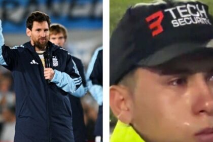 Guardia llora al escuchar el discurso de despedida de Messi con Argentina