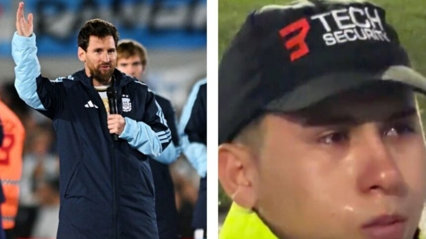 Guardia llora al escuchar el discurso de despedida de Messi con Argentina