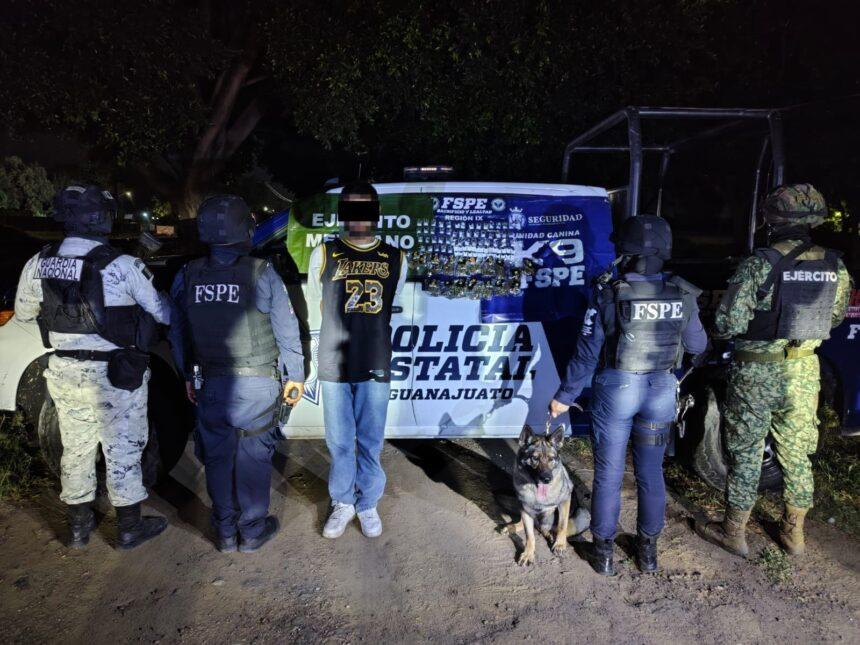 K9 detiene persona y asegura 421 dosis de presuntas drogas en Silao