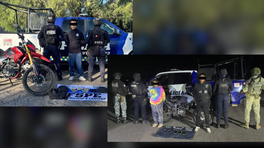 Tres detenidos y aseguran arma, equipo balístico y droga en dos municipios de Guanajuato